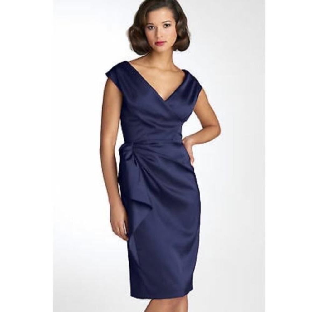 Maggy London Navy Blue Satin Cocktail Dress